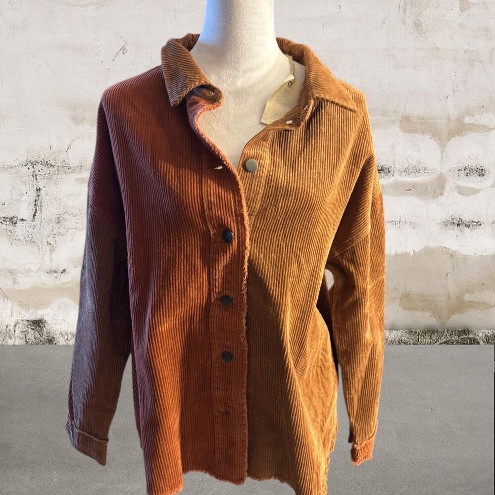 Easel NWT Color Block Corduroy Jacket in Burnt Or… - image 2